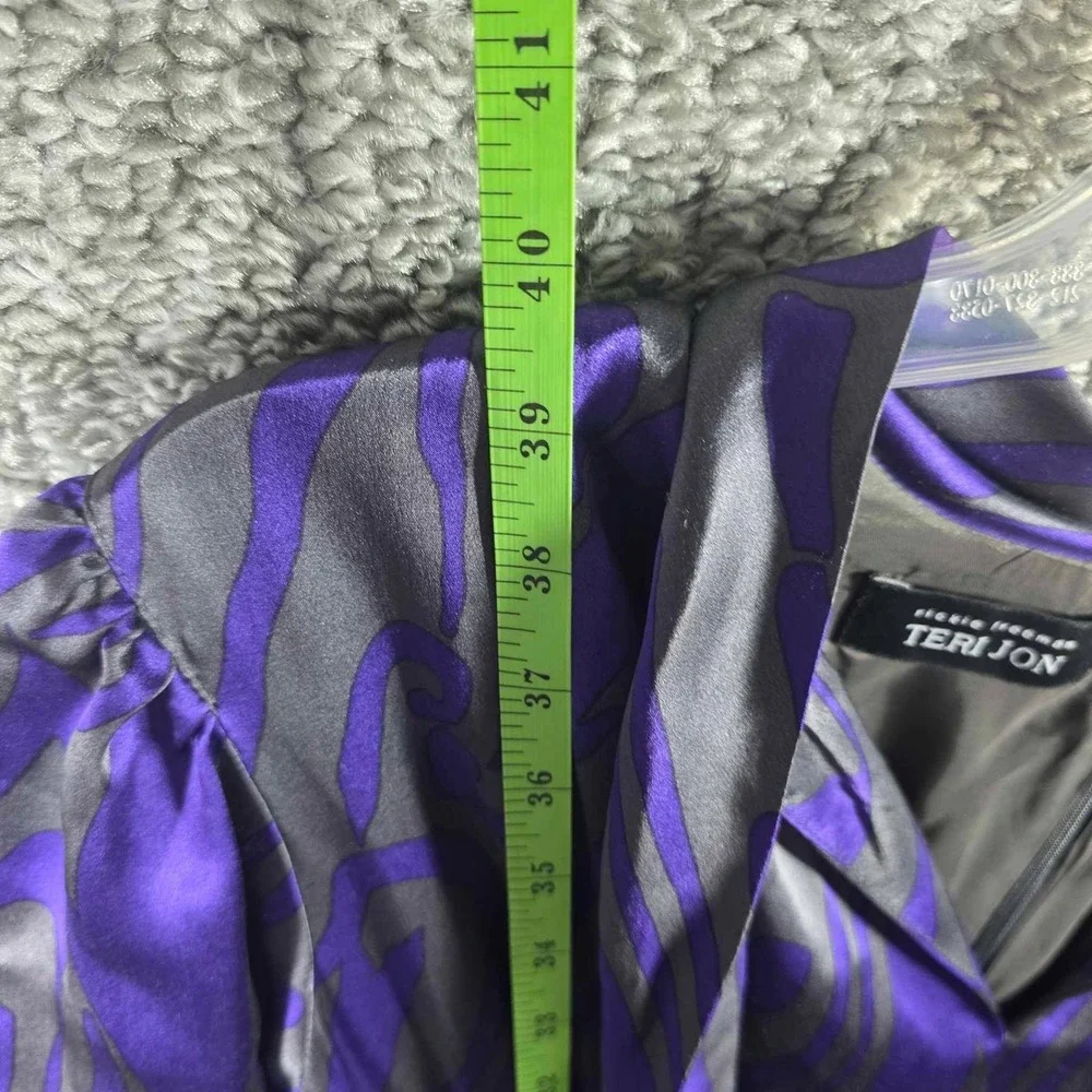 Rickie Freeman Teri Jon Sheath Dress Tie Neck Purple Grey Abstract Womens‎ 16